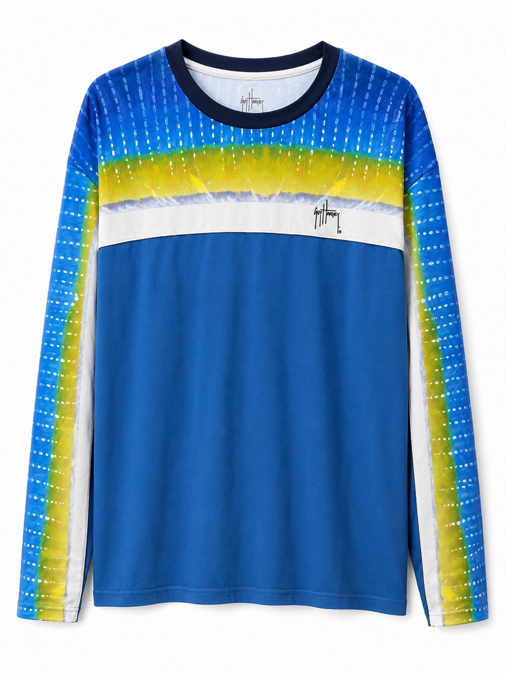 Guy Harvey Blue, Yellow & White Long-Sleeve Performance Tee